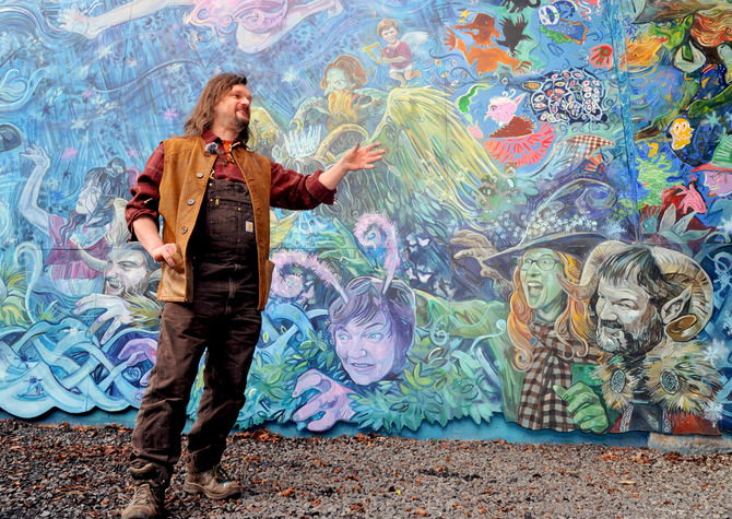 Chris Rutterford launching new artwork in tunnel.JPG